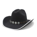 Classic black wool fedora western cowboy hat with white trim and turquoise stud band - Black with White Binding