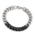 Men's two-tone Cuban link bracelet featuring silver and black stainless steel finish - Half Silver Half Black Patchwork Style (KB139949-Z)