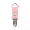 Pink PU leather hat clip for travel bag with lychee texture and silver metal ring - Pink