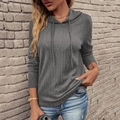 Women's gray cable knit long sleeve hoodie sweater featuring casual drawstring hood - 3XL / Gray