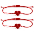 Two pieces of handmade woven red heart bracelets with adjustable strings for couples - 2-Piece Set/Couple Red Rope Set