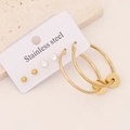 Set of 4 pairs of stainless steel earrings including gold hoops and star studs - 2# Round Set