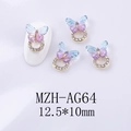 Detail of blue purple gradient butterfly nail charms with gold ring and rhinestones - Blue Purple Gradient Butterfly Gold Base (AG64)
