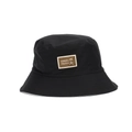 Women's black bucket hat with metal bear charm and Somers Fashion patch for sun protection - Black