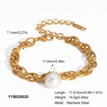 Detail of 11.9mm pearl on double-layer stainless steel bracelet with 17.5+5cm length - Gold (YYB025020)