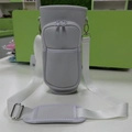 Detail of light grey neoprene water bottle carrier with zipper pocket and adjustable strap - Large Cup Sleeve With Pocket White