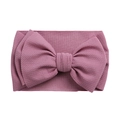 Elastic textured knit baby headband featuring a large bow in dusty mauve pink - Taro Purple