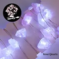 Catena luminosa a LED in rame con cristalli di quarzo rosa naturale e spina USB - Quarzo rosa
