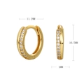Detailed size chart showing 11.2mm outer diameter and widths for gold hoop earrings - Gold