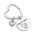 Porte-clés cœur en acier inoxydable argenté avec gravure Best Cat Mom Ever et motif chat - Best Cat Mom Ever