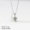 Silver heart pendant necklace with transparent cubic zirconia and size dimensions - Necklace-Silver White Zircon