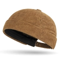 Vintage caramel corduroy docker cap with adjustable strap and textured ribbed fabric - Light Coffee