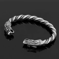 Vintage zilveren Mobius armband met dubbele drakenkoppen en gedraaide touwtextuur details - Tweekoppige Draak