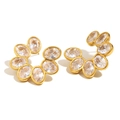 18K gold plated stainless steel stud earrings with oval cubic zirconia in floral design - Flower Zirconia Small Studs / Gold