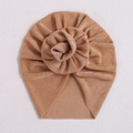 Goldbronze Baby-Turbanmütze mit plissierter Stoffblume und metallischem Glanzeffekt - Braungold