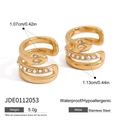 Gold snake earrings in 18K plated stainless steel with rhinestones and size specs - Gold Snake Zircon Studs