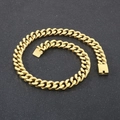 Collar de cadena cubana de acero inoxidable dorado pulido con cierre de caja seguro - Dorado (KN11857-D)