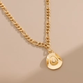 Fashionable gold alloy necklace with Figaro chain and detailed cowboy hat pendant for women - Cowboy Hat Figaro Chain Necklace / Gold
