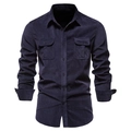 Dettaglio di camicia in velluto a coste blu navy con tasche e trama a costine - 5XL / Blu Notte