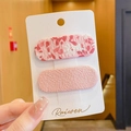 Set of two children's pink floral and textured fabric BB hair clips on display card - Fabric Wrapped Clip (3293) / 2 Pcs/Set / Pink
