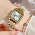 Elegante orologio quadrato dorato da donna con strass scintillanti e bracciale - Oro