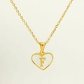 Golden heart necklace featuring a natural shell inlay with initial F on an O-link chain - Letter F