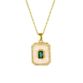 Elegant 18K gold plated necklace featuring a square green zircon pendant with white stones - Rectangular Green Zirconia Necklace