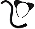 Ensemble classique d'oreilles de chat noires en peluche et queue assortie pour Halloween - Serre-tête Oreilles de Chat Noir Et Queue de Chat