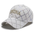White baseball cap with gold China embroidery and colorful all-over logo pattern - White