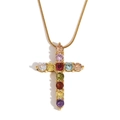 Collana in acciaio inossidabile placcato oro 18K con catena a serpente e croce di cristalli - Collana a Catena a Serpente con Croce in Cristallo Multicolore / Oro