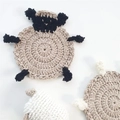 Handmade crochet sheep coaster set with soft wool texture for desk heat insulation - Khaki & Black Sheep