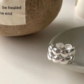 Adjustable S925 sterling silver bean ring with minimalist two-row silver bead design - Silver Multi-Layer Bead Texture Open Ring (J3998)