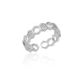 Silver honeycomb open ring featuring sparkling zircon stones on a white background - Adjustable Open / Silver Honeycomb Inlaid Style (P3014370)