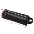 Black mesh makeup bag variant in 20cm x 6cm x 5cm size with metal zipper closure - 042# Black Medium Brush Bag (Long)