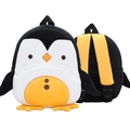 Cute penguin plush backpack for kids with soft black and white fur and yellow straps - Penguin