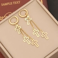 Elegant gold cross tassel earrings with long chains displayed on a jewelry box - 5# Single Cross Tassel Style
