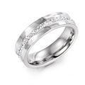 Polished silver titanium steel ring featuring a hammered texture and centered crystal pavé inlay - US 10 / Steel Men's Style (KR35832-K)