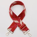 Adjustable woven shoulder strap in red pink and beige with golden metal hooks - No. 532 / Silver