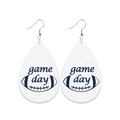 White teardrop faux leather earrings with Game Day football pattern and metal hooks - Waterdrop/Rugby GameDay/No.14