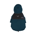 Waterproof dog windbreaker jacket in deep teal with metal D-ring and adjustable hood - S / Blue