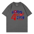 Dark grey Happy 4th of July T-shirt with patriotic stars and red blue stripes - Dark Grey 318 / XS