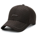 Dark brown plaid baseball cap for elderly men with SPORT embroidery and curved brim - Adjustable / Coffee