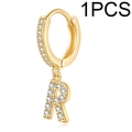 Gold plated earring featuring micro-pave white zircon letter R pendant on small hoop - Single Letter Earring R