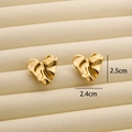 Golden heart-shaped titanium steel stud earrings with unique crumpled metal texture - R193 Wavy Heart Style 2 / Gold