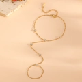 Detail of 18k gold plated slave bracelet with heart design and zircon accents - Gold Round Rhinestone Ring Bracelet (K812)