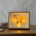 DIY shadow box frame with heart-shaped seashells and warm LED lights on a wooden table - 6 Inch / Natural Wood Color / 3cm