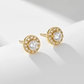 Klassieke ronde halo oorknopjes met zirkonia steentjes in verguld sterling zilver - 925 zilver / Geel