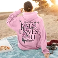 Felpa rosa con fiori di ciliegio e scritta Jesus Loves You durante un picnic al mare - S / Rosa