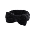 Plush black coral fleece headband with large bow for face washing and makeup - Black - Single Headband