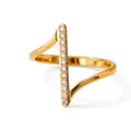 Adjustable gold plated ring with a vertical bar set with 13 clear cubic zirconia stones - US 8 / Gold
